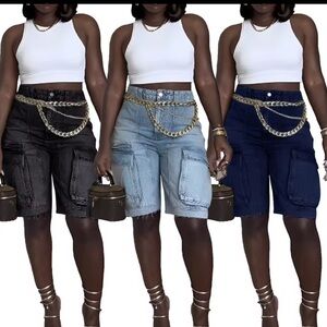 Stylish Women's Denim Jort shorts - Black, Light Blue, and Dark Blue
